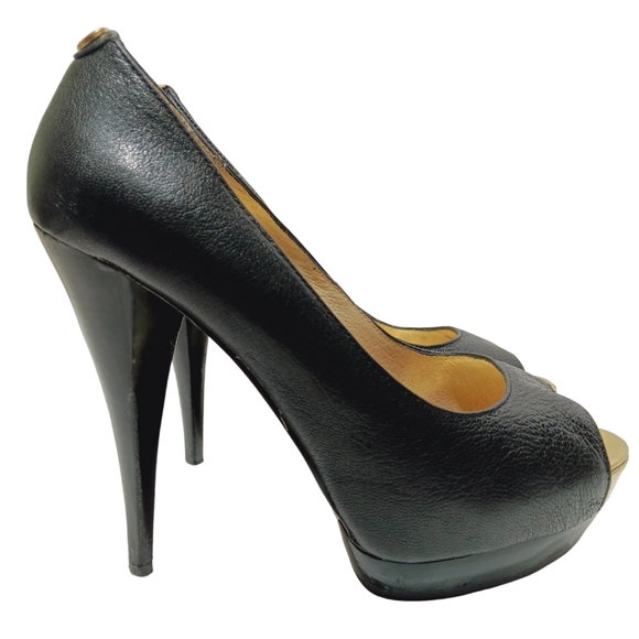 Michael Kors Black Leather Platform Peep Toe Stilettos Size 7.5 M Pumps Heels - Picture 7 of 11